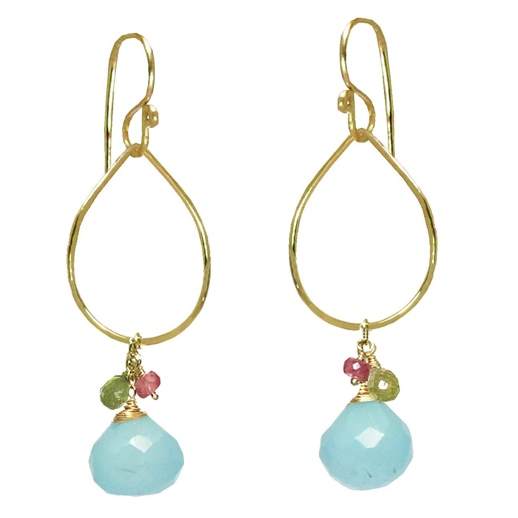 Hammered Drops with Pink Tourmaline, Peridot & Chal - ClickThatClicks 
