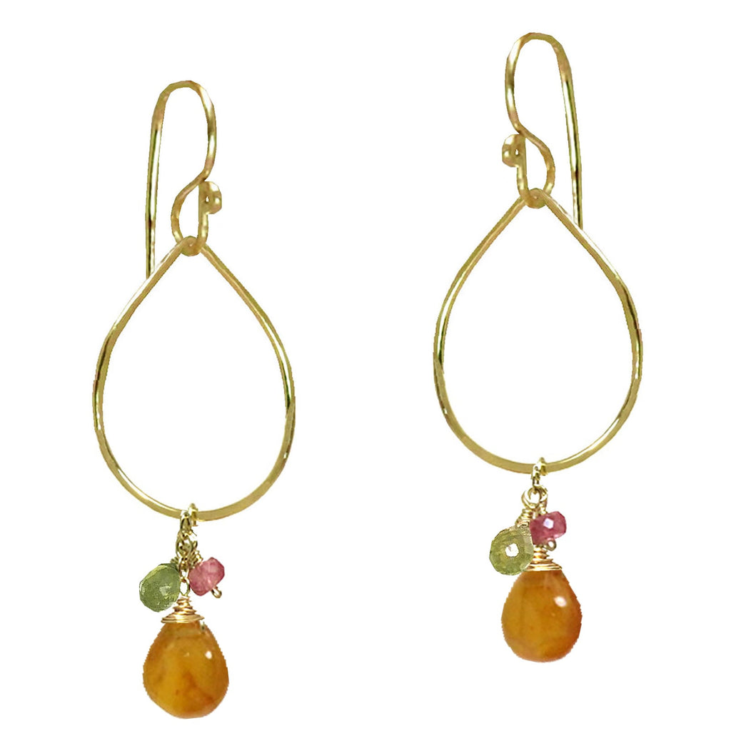 Hammered Drops with Pink Tourmaline, Peridot & Carnelian - ClickThatClicks 