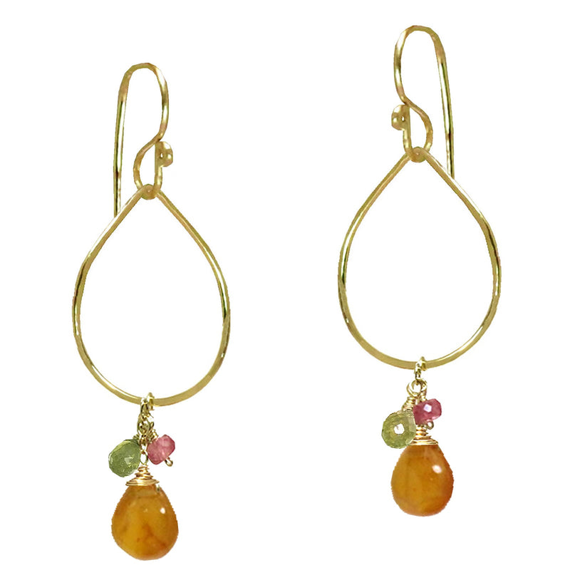 Hammered Drops with Pink Tourmaline, Peridot & Carnelian - ClickThatClicks 