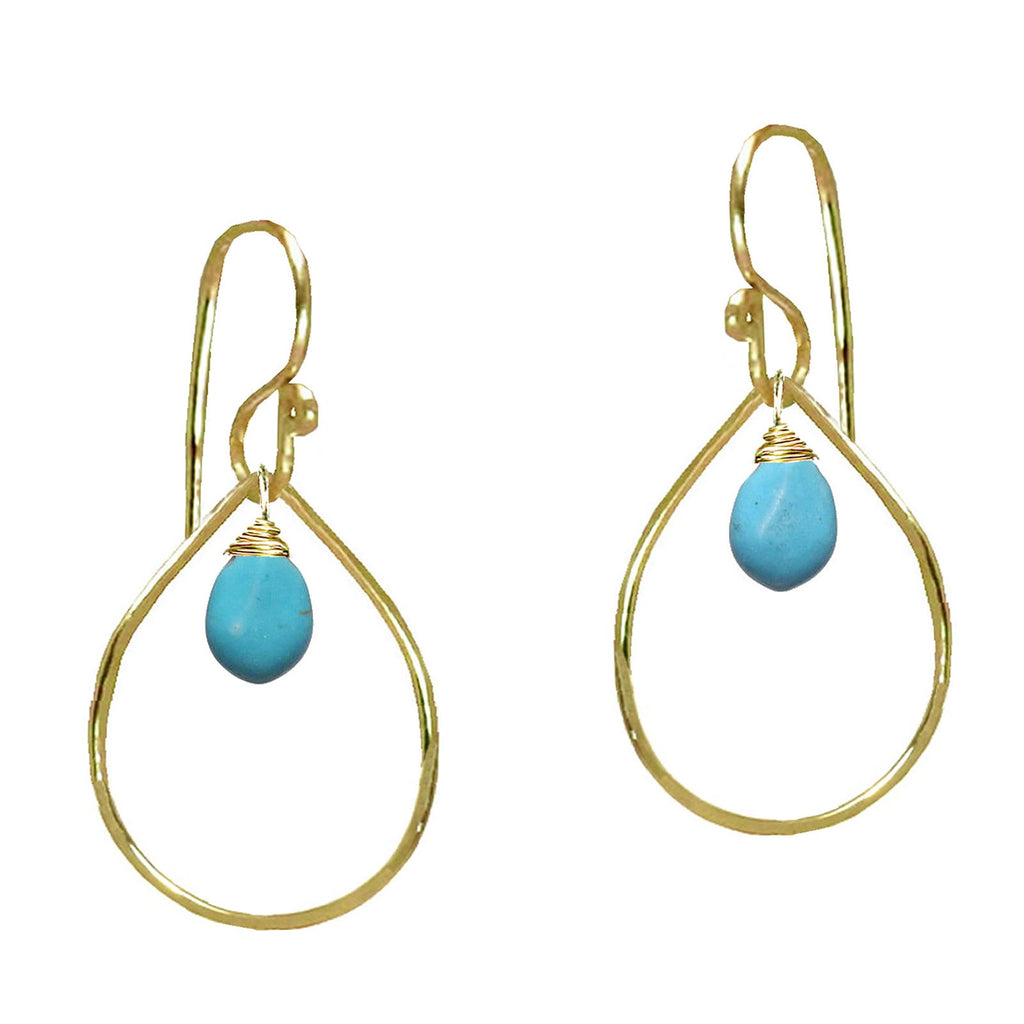 Hammered Drop Hoops Wrapped with Turquoise - ClickThatClicks 