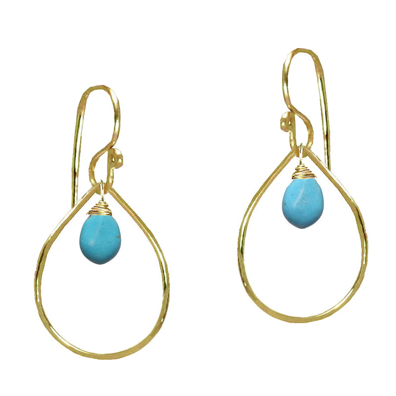 Hammered Drop Hoops Wrapped with Turquoise - ClickThatClicks 