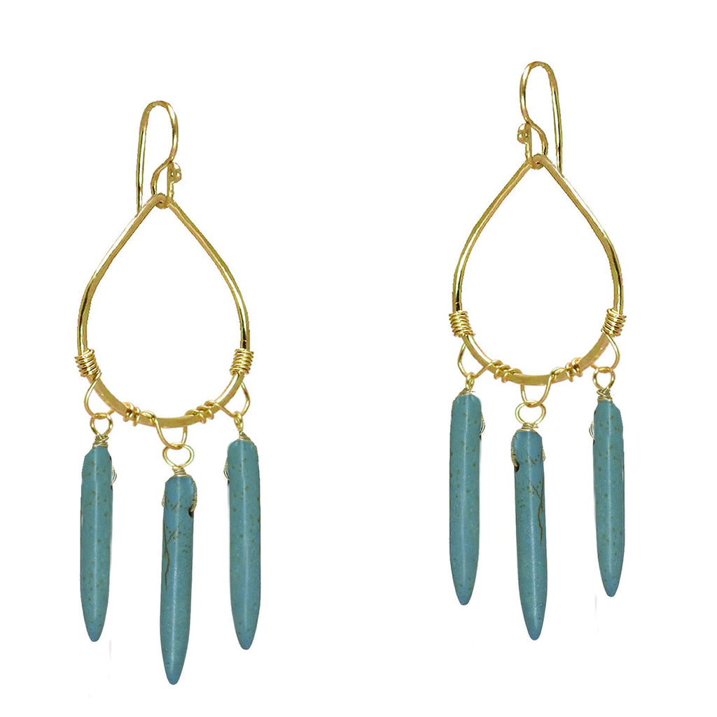 Hammered Drop Hoops with Turquoise Magnesite - ClickThatClicks 