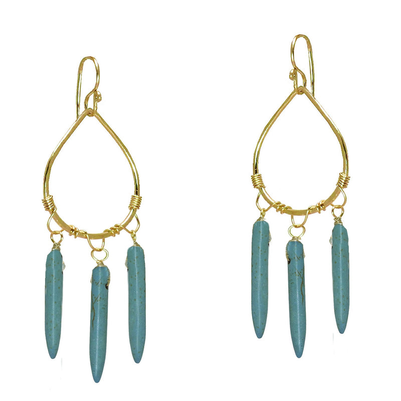 Hammered Drop Hoops with Turquoise Magnesite - ClickThatClicks 