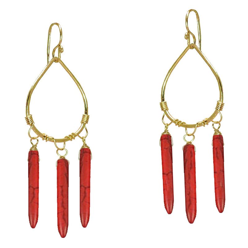 Hammered Drop Hoops with Red Magnesite - ClickThatClicks 