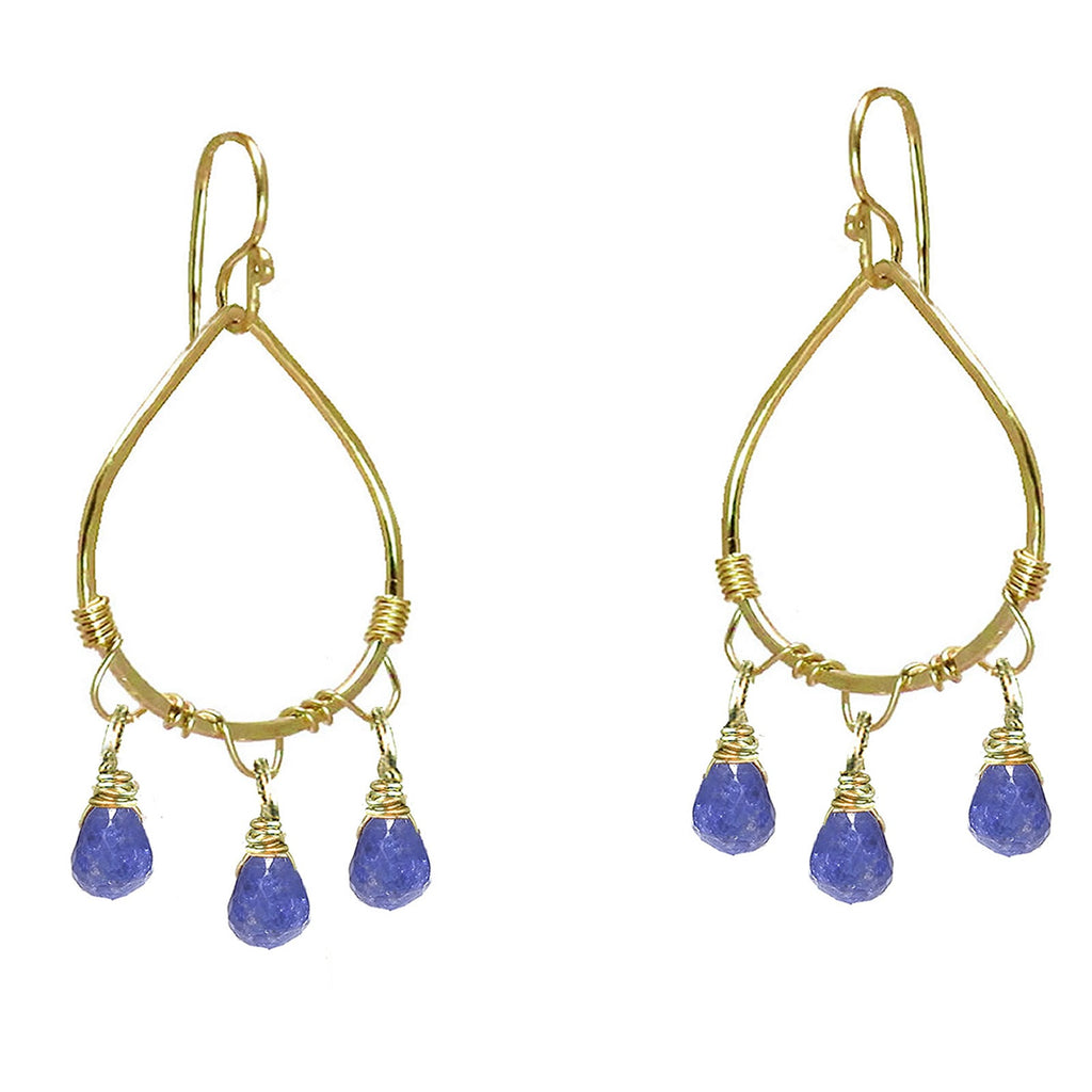Hammered Drop Hoops with Tanzanite - ClickThatClicks 