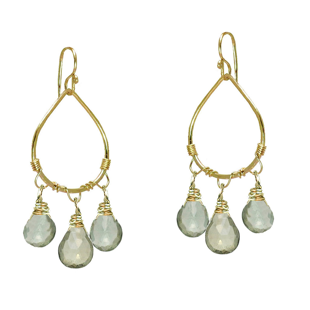 Hammered Drop Hoops with Green Amethyst - ClickThatClicks 