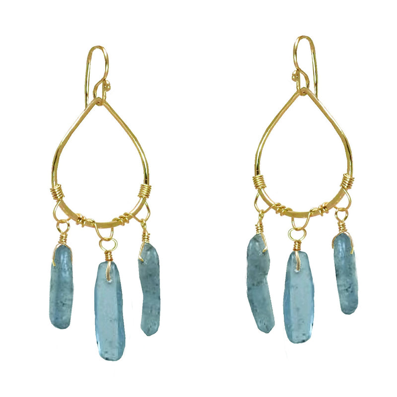 Hammered Drop Hoops with Kyanite Sticks - ClickThatClicks 