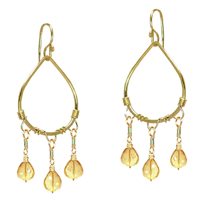 Hammered Drop Earrings with Tourmaline & Citrine - ClickThatClicks 
