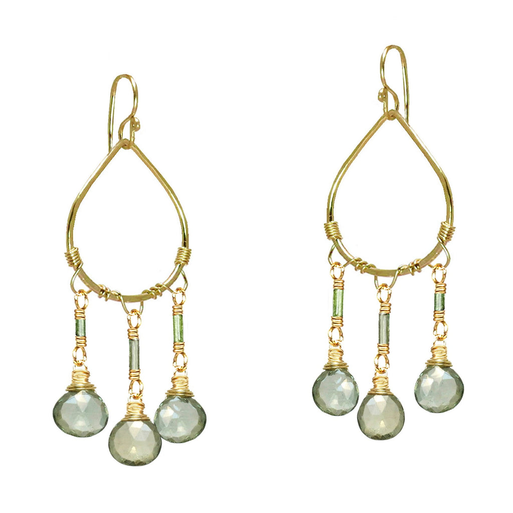 Hammered Drop Earrings with Tourmaline & Aquamarine - ClickThatClicks 