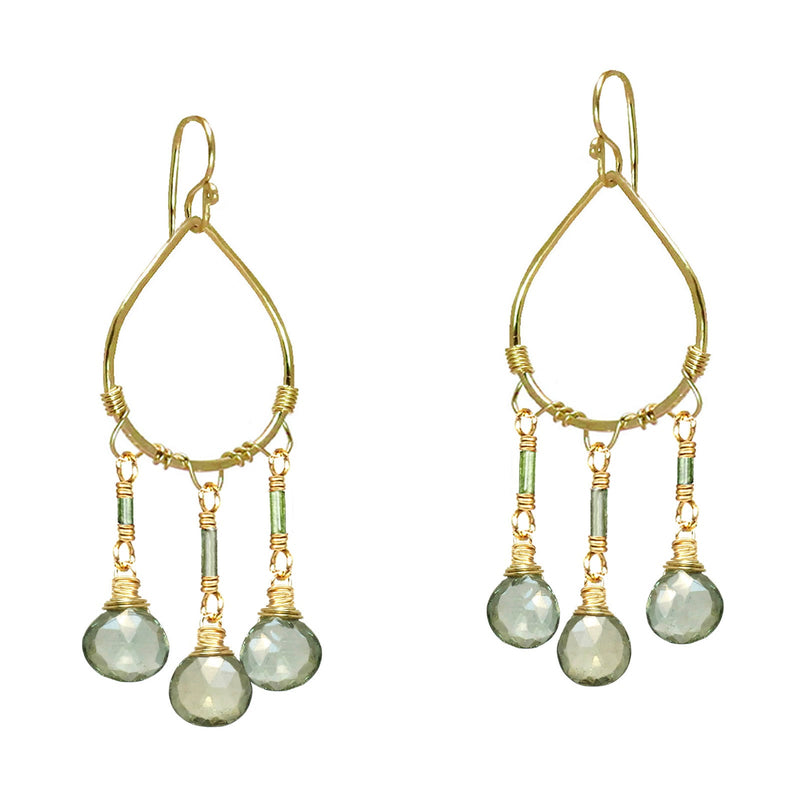 Hammered Drop Earrings with Tourmaline & Aquamarine - ClickThatClicks 