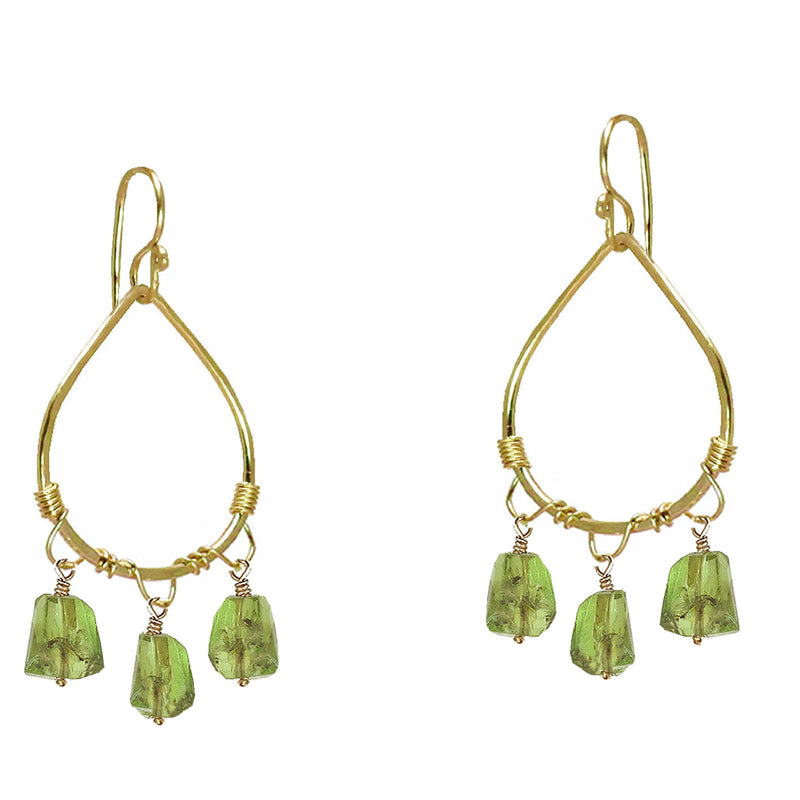 Hammered Drop Earrings with Peridot Chunks - ClickThatClicks 