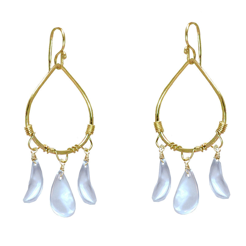 Hammered Drop Earrings with Clear Quartz Leaves - ClickThatClicks 
