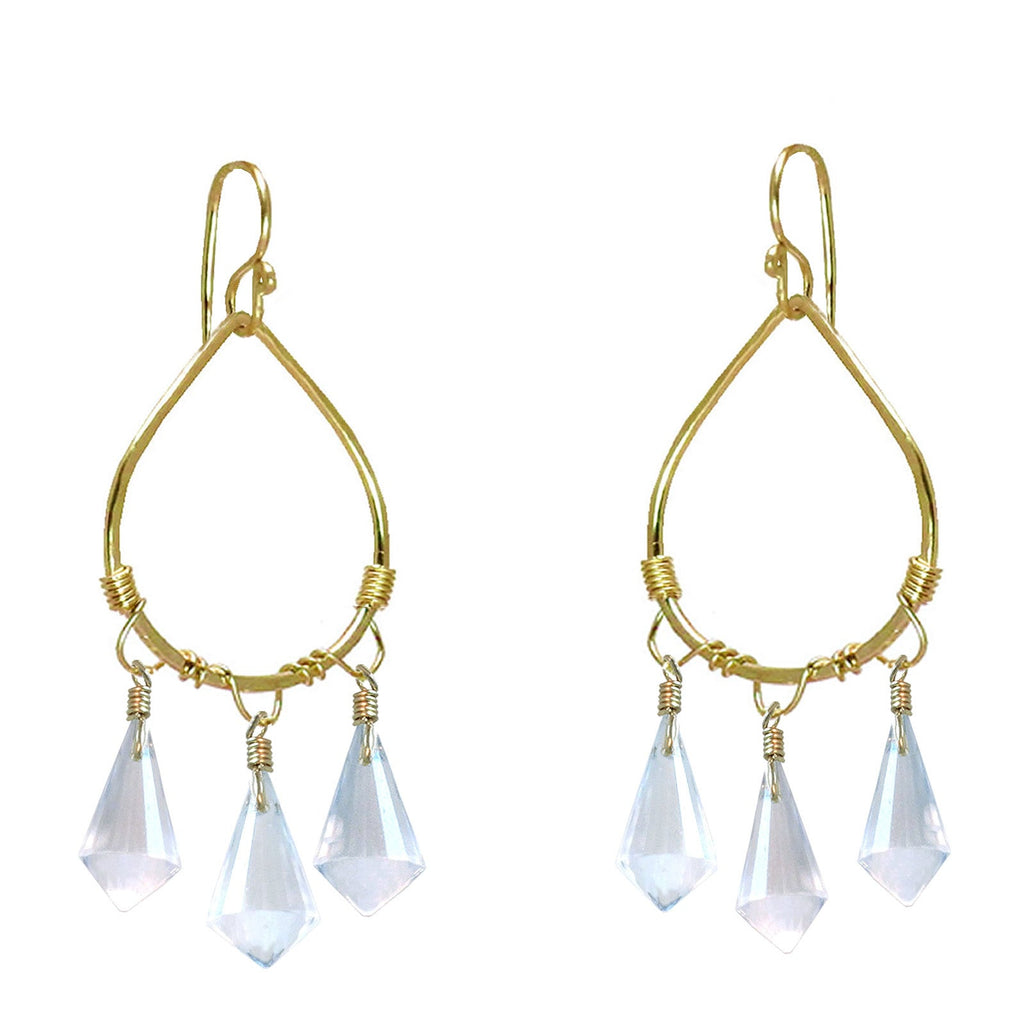 Hammered Drop Earrings with Clear Quartz - ClickThatClicks 