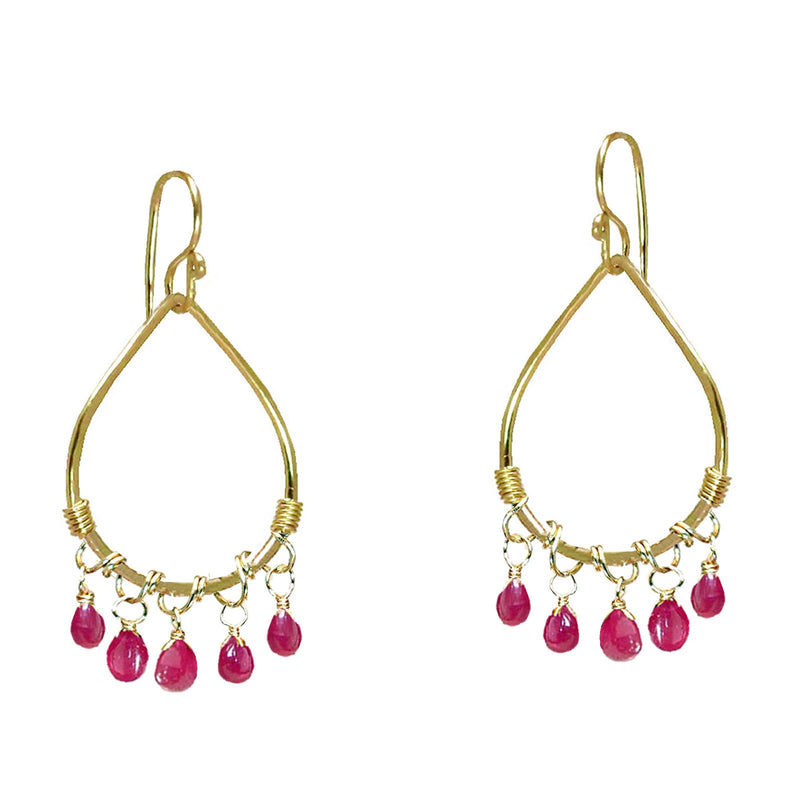 Hammered Drop Earrings with Pink Ruby - ClickThatClicks 