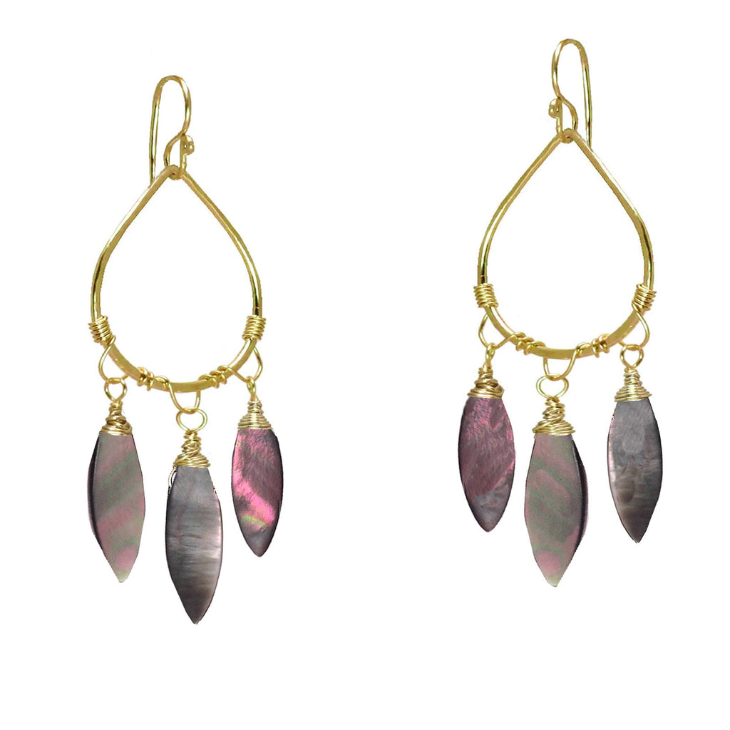 Hammered Drop Earrings with Grey Mother of Pearl - ClickThatClicks 