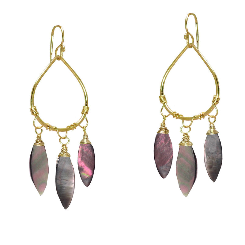 Hammered Drop Earrings with Grey Mother of Pearl - ClickThatClicks 