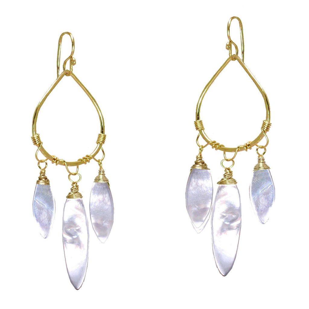 Hammered Drop Earrings with Mother of Pearl - ClickThatClicks 