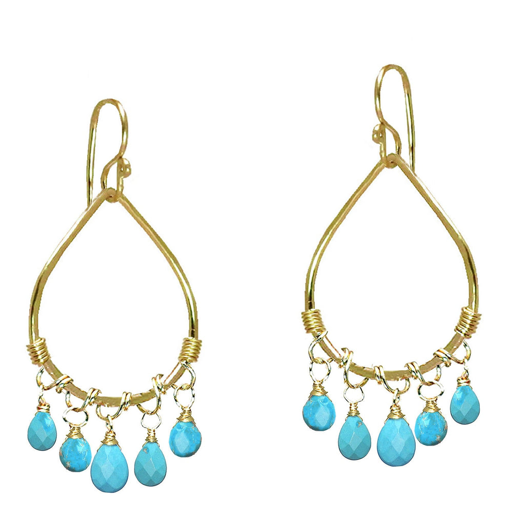 Hammered Drop Earrings with Blue Turquoise - ClickThatClicks 