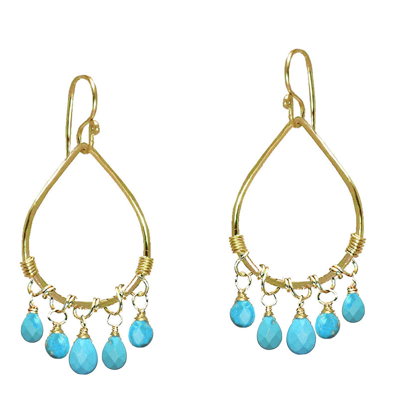 Hammered Drop Earrings with Blue Turquoise - ClickThatClicks 