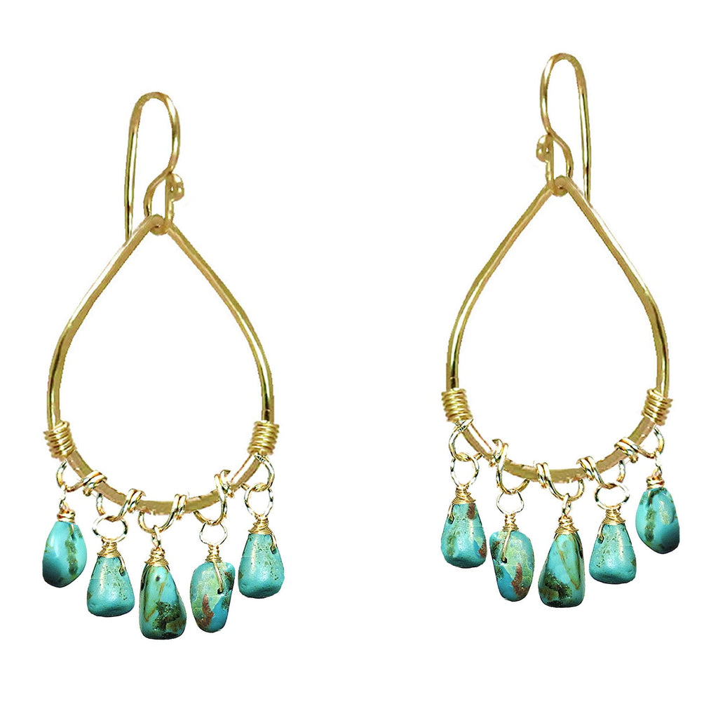 Hammered Drop Earrings with Green Turquoise - ClickThatClicks 