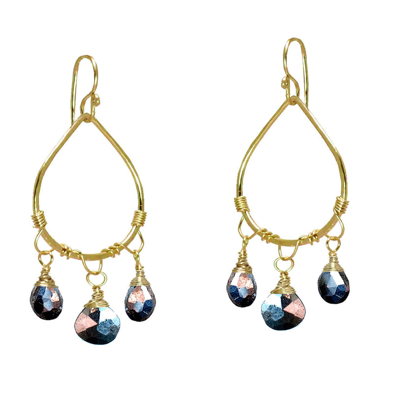 Hammered Drop Earrings with Black Pyrite - ClickThatClicks 