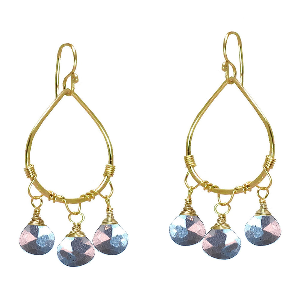 Hammered Drop Earrings with Silver Pyrite - ClickThatClicks 