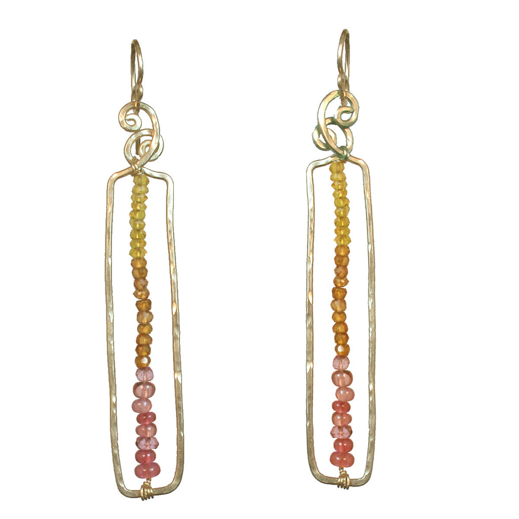Hammered Long Rectangle Earrings with Ruby & Citrine - ClickThatClicks 