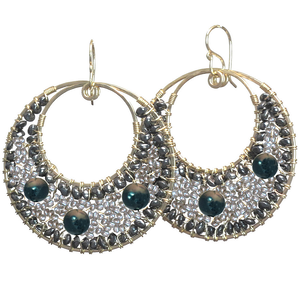 Hammered Circle Earrings with Black Spinel & Bronze Pearls - ClickThatClicks 
