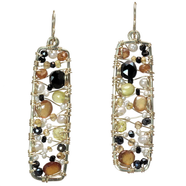 Hammered Rectangles with Spinel, Garnet & Pearl - ClickThatClicks 