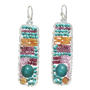 Hammered Rectangles with Turquoise, Carnelian & Ruby - ClickThatClicks 