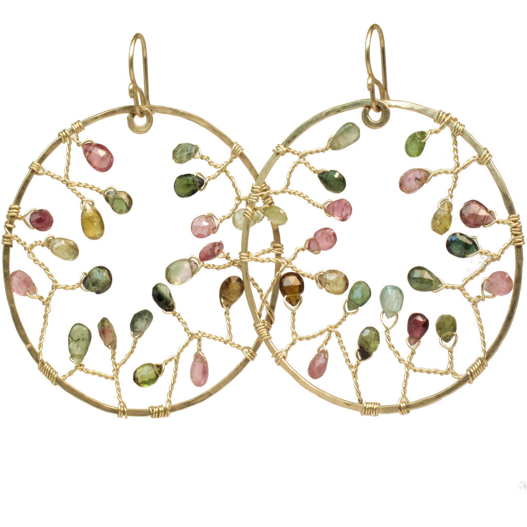Hammered Circle Earrings with Mixed Tourmaline - ClickThatClicks 