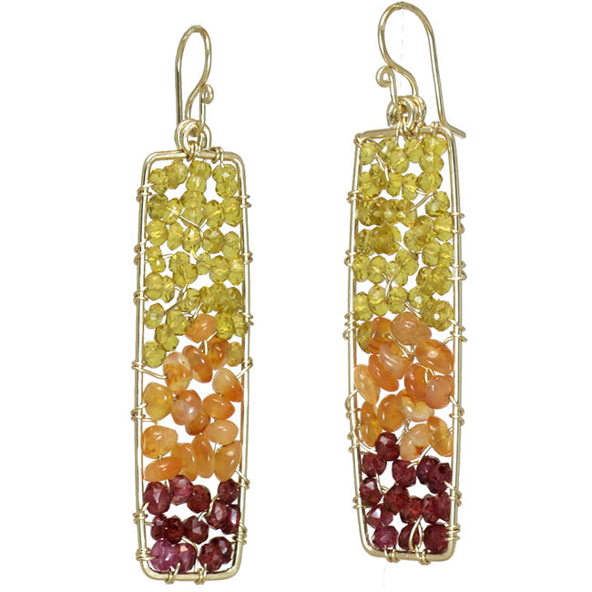 Hammered Rectangles with Citrine, Carnelian & Rhodolite Earrings - ClickThatClicks 