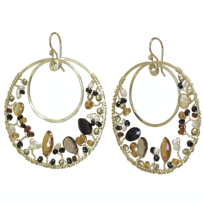 Hammered Circles with Pearls, Citrine & Garnet - ClickThatClicks 
