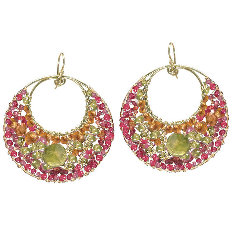 Hammered Double Circles with Ruby, Garnet & Peridot - ClickThatClicks 