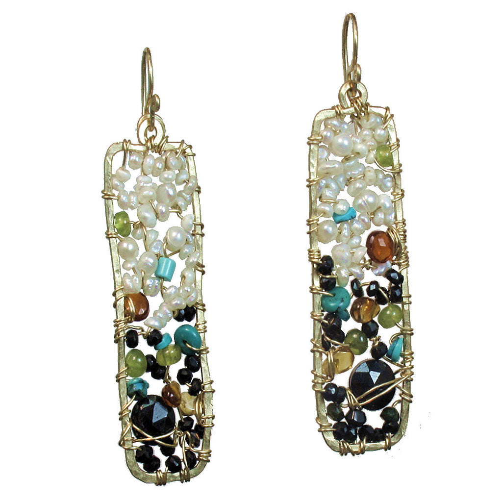 Hammered Rectangles with Spinel, Garnet & Pearls - ClickThatClicks 