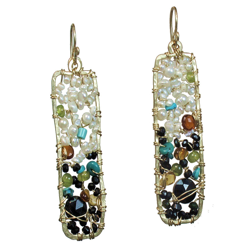 Hammered Rectangles with Spinel, Garnet & Pearls - ClickThatClicks 