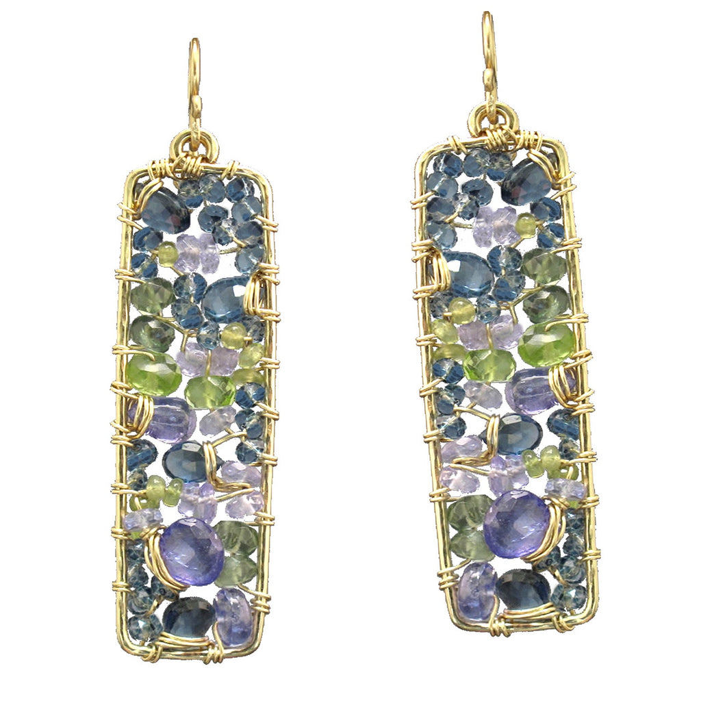 Hammered Rectangles with Iolite, Blue Topaz & Tanzanite - ClickThatClicks 