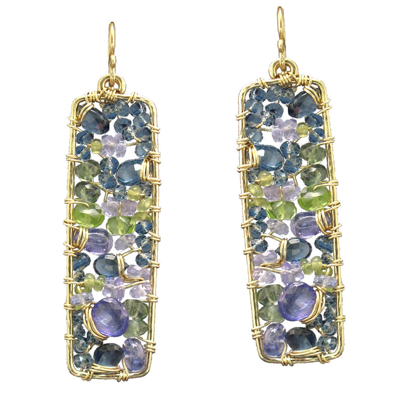 Hammered Rectangles with Iolite, Blue Topaz & Tanzanite - ClickThatClicks 