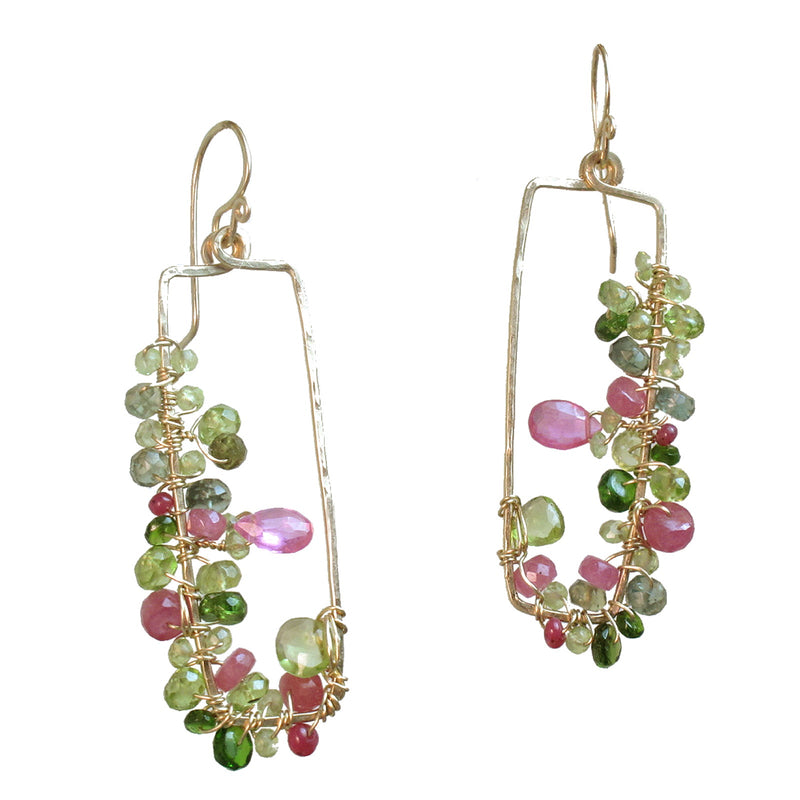 Hammered Rectangles with Pink Ruby, Peridot & Vessonite - ClickThatClicks 