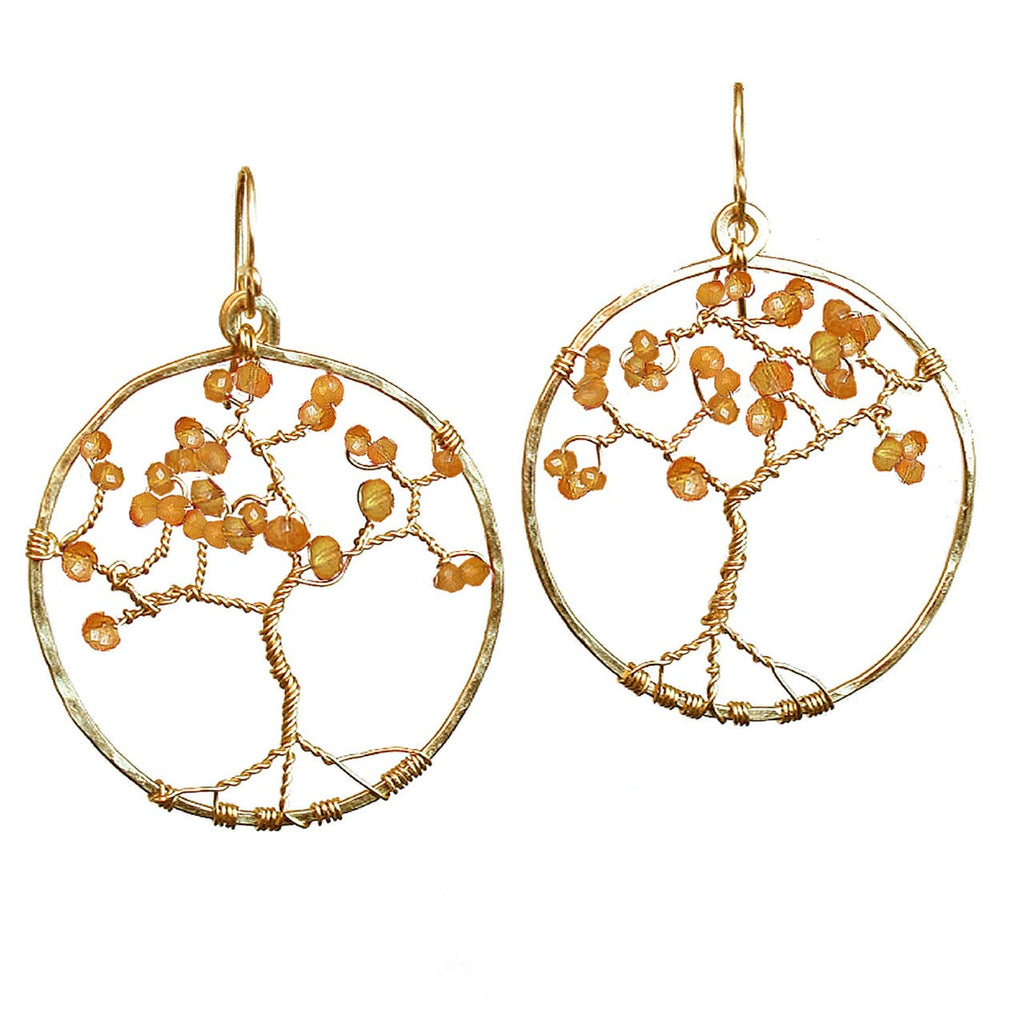 Hammered Circles with Mandarin Garnet Earrings - ClickThatClicks 