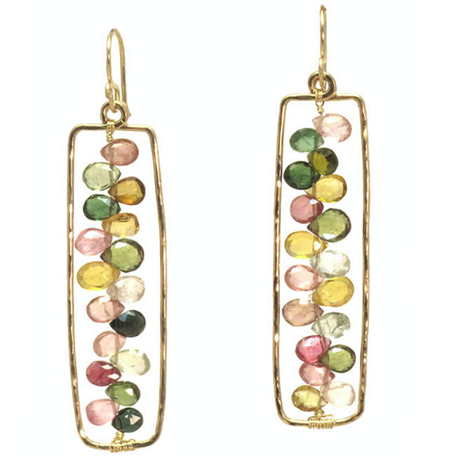 Hammered Rectangle Earrings with Mixed Tourmaline - ClickThatClicks 