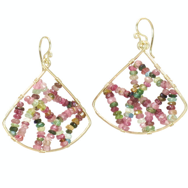 Hammered Fan Earrings with Mixed Tourmaline - ClickThatClicks 