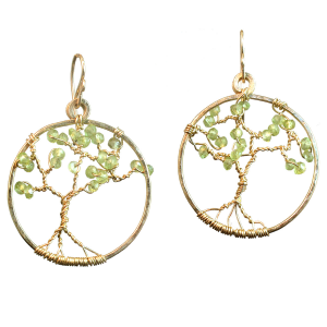 Peridot Tree Hammered Circle Earrings - ClickThatClicks 