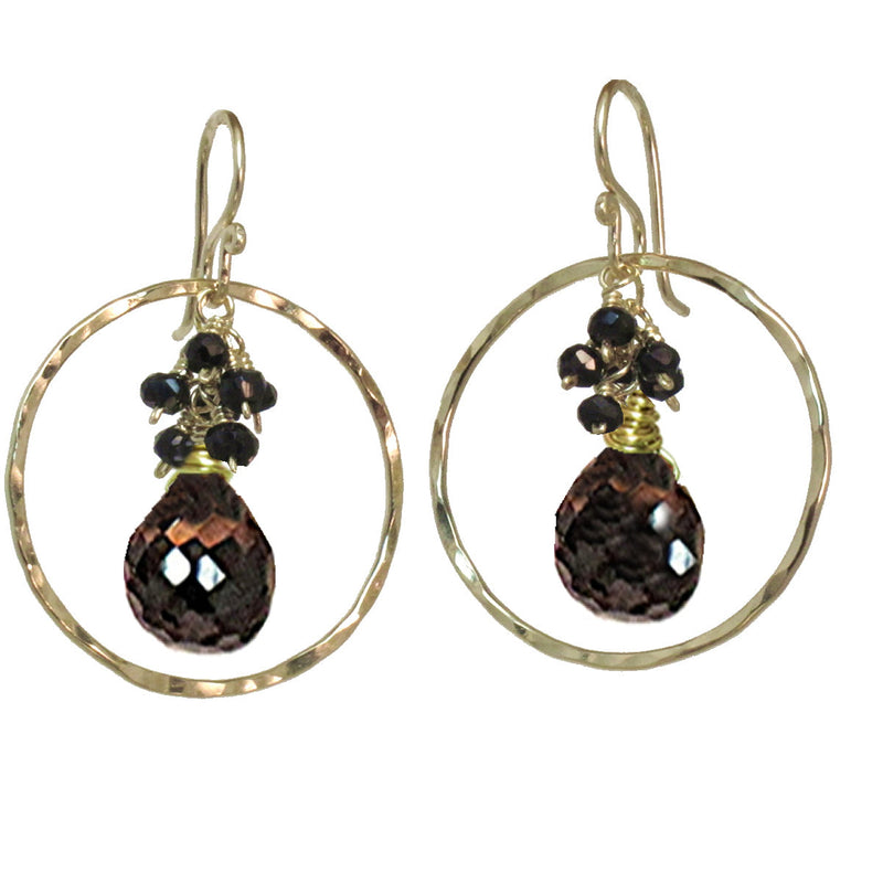 Hammered Circle Earrings with Black Spinel - ClickThatClicks 