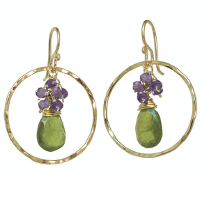 Hammered Circle Earrings with Tanzanite & Idocrase - ClickThatClicks 