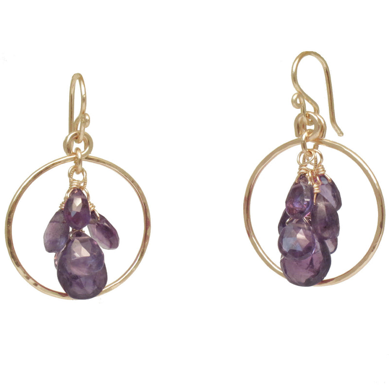 Hammered Circle Earrings with Amethyst - ClickThatClicks 