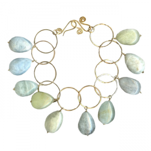 Hammered Large Link Chain Bracelet with Aquamarine
