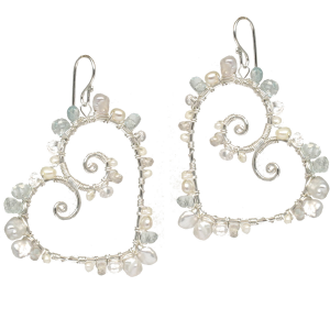 Ivory Pearl Heart Earrings – Hammered Heart Drop Design