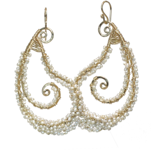 Ivory Pearl Drop Earrings – Hammered Paisley Design