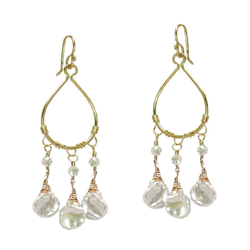 Hammered Keshi Pearl Drop Hoops